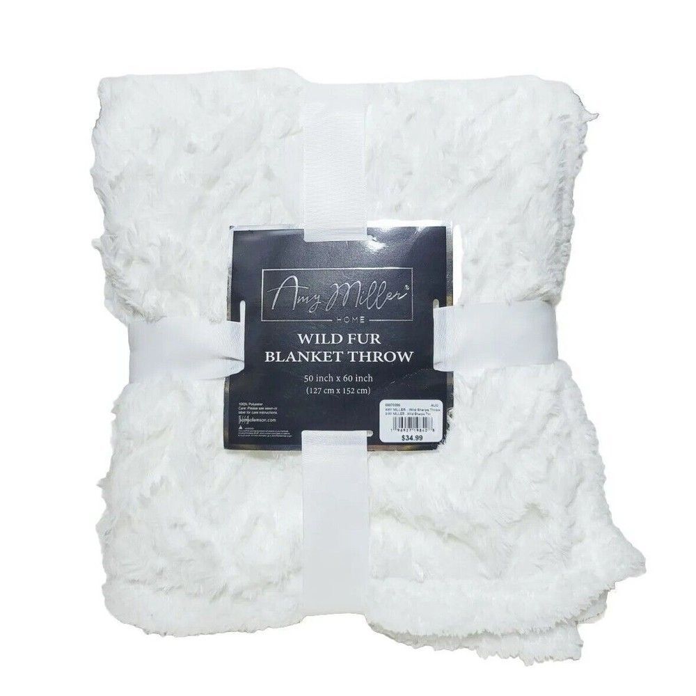 Wild Fur Throw Blanket Amy Miller Home Faux Fur 50x60, Bright White NWT